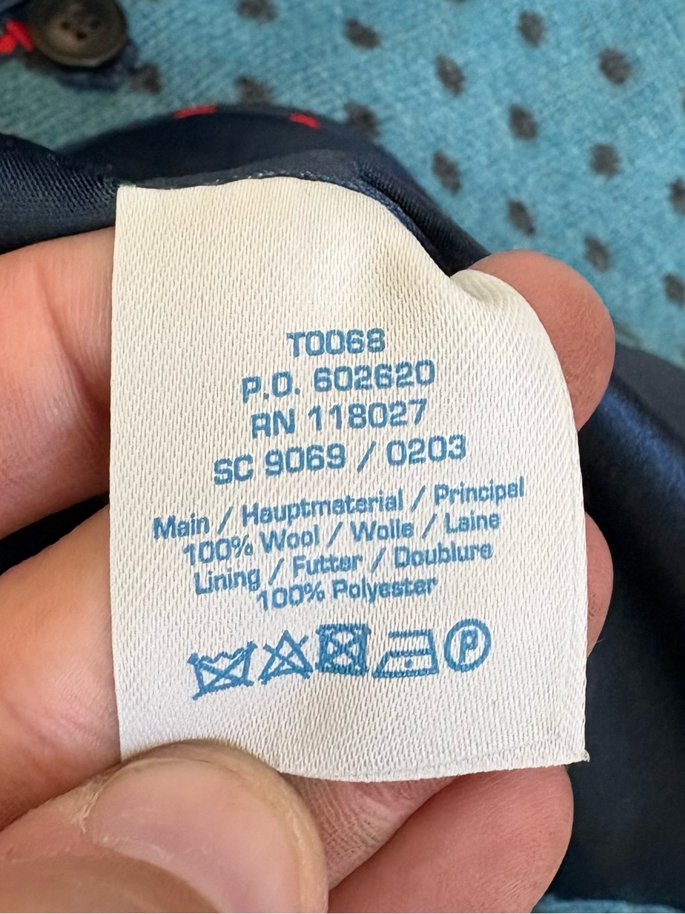 Boden Teal Wool Blazer with Navy Dot Print Size 8 - Picture 4 of 7